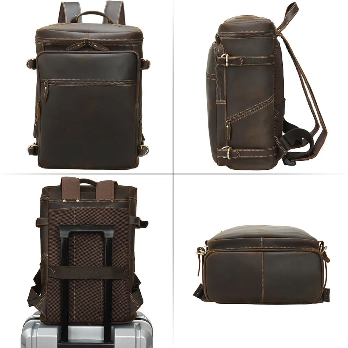 Large Capacity Men's Crazy Horse Leather 15.6 Inch Backpack 1