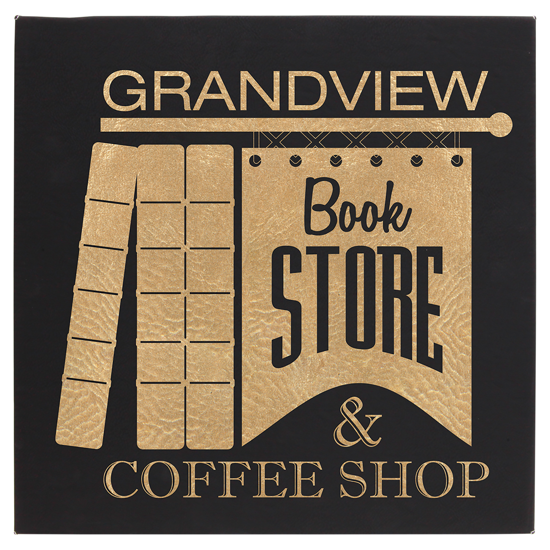 14" x 14" Black/Gold Leatherette Wall Decor with Sawtooth Hanger 1