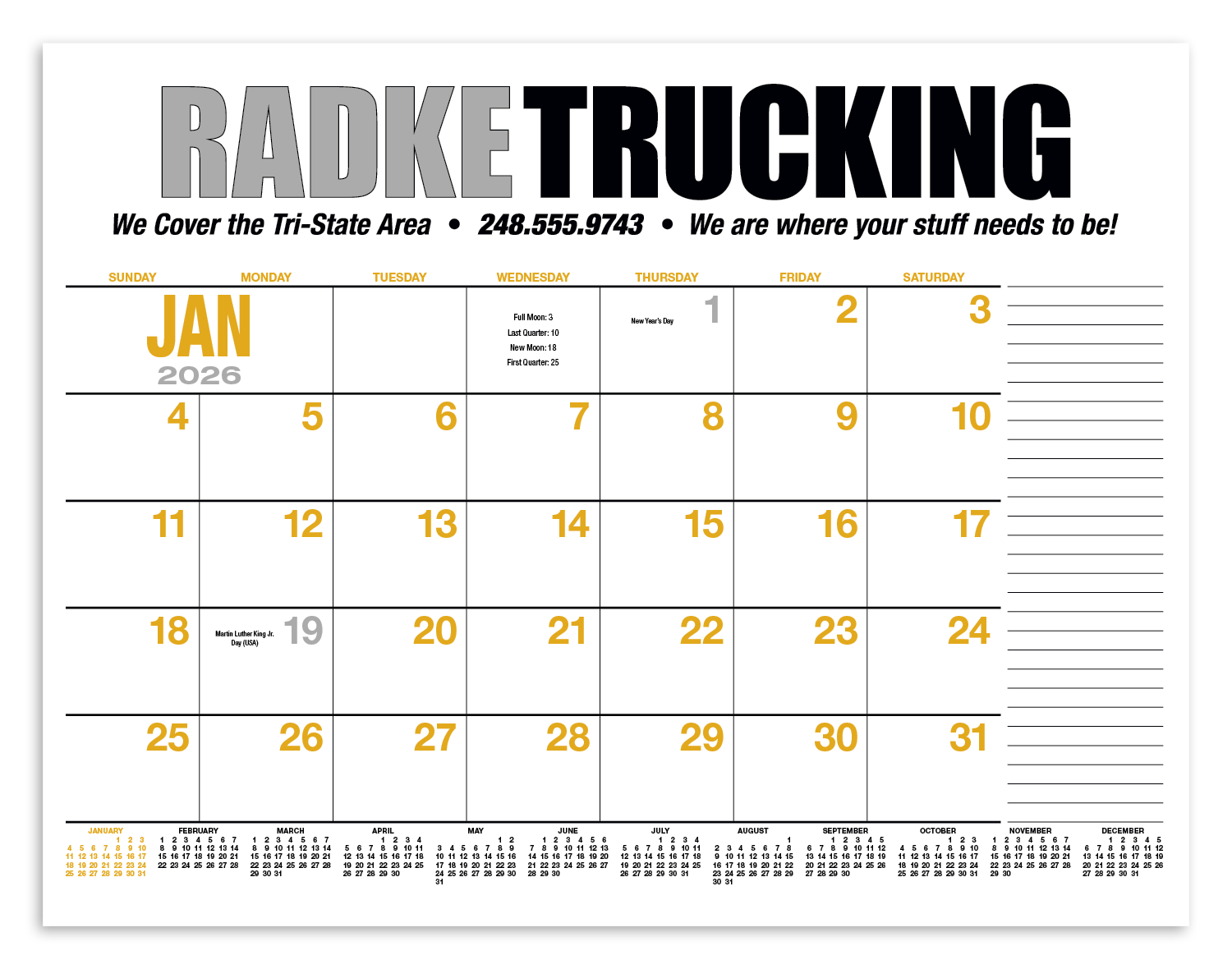 HotLine® Products 13-Month Desk Pad Calendar 30