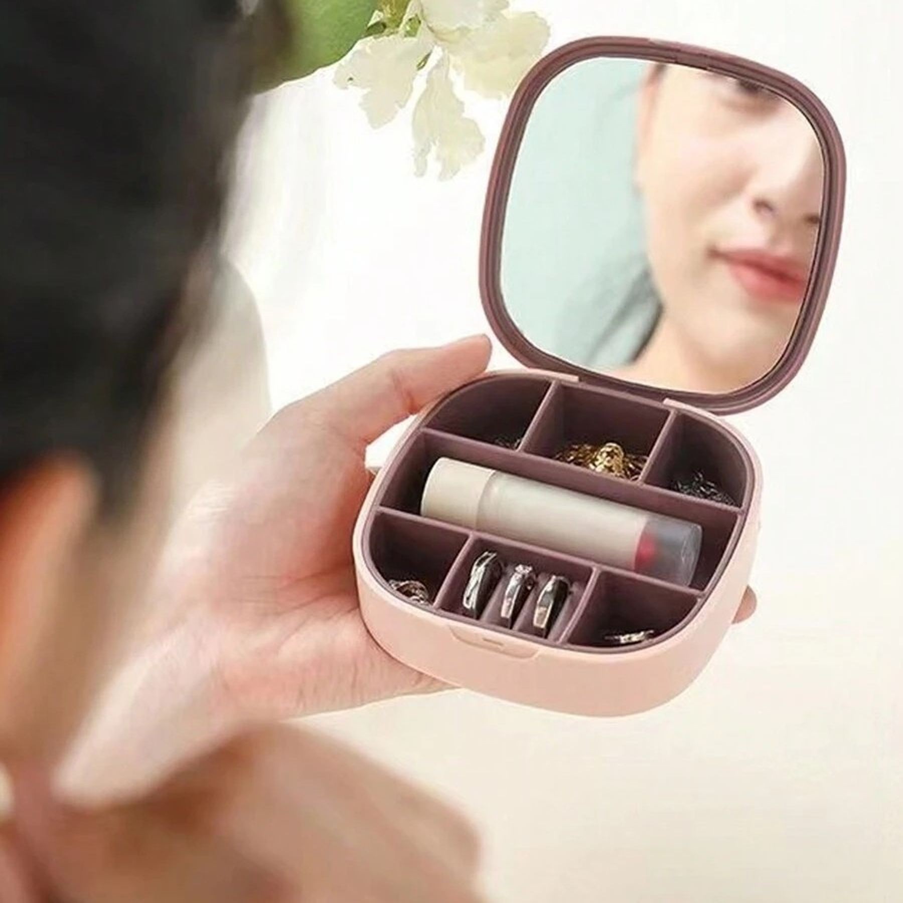 Mini Travel Jewelry Box Rings Earrings Organizer With Mirror 3