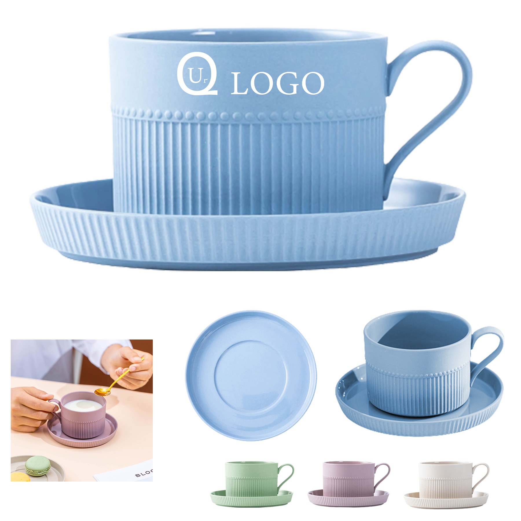 8.45Oz Ceramic Coffee Cup W/ Saucer