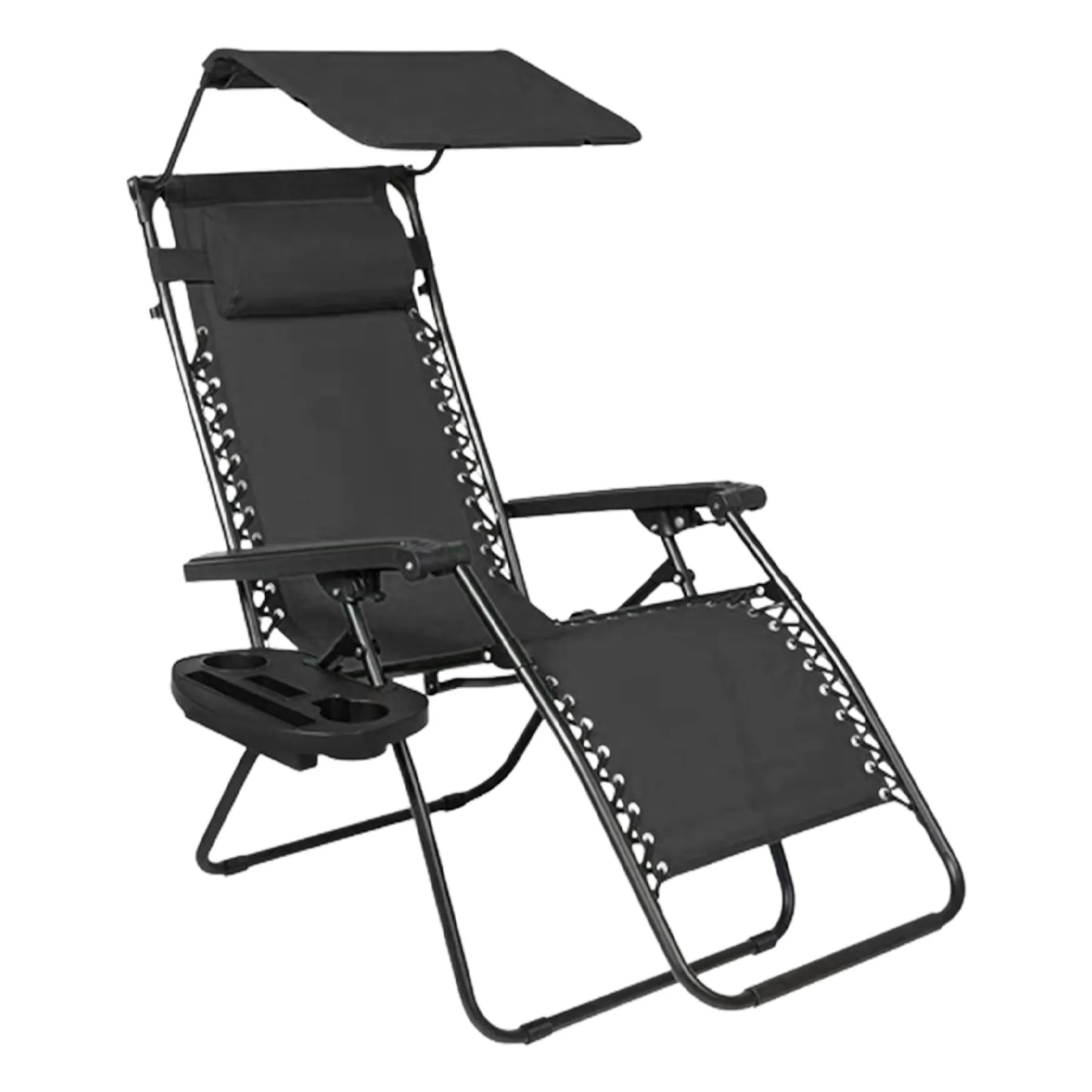Folding Beach Lounge Chair W/ Canopy And Cup Holder 2