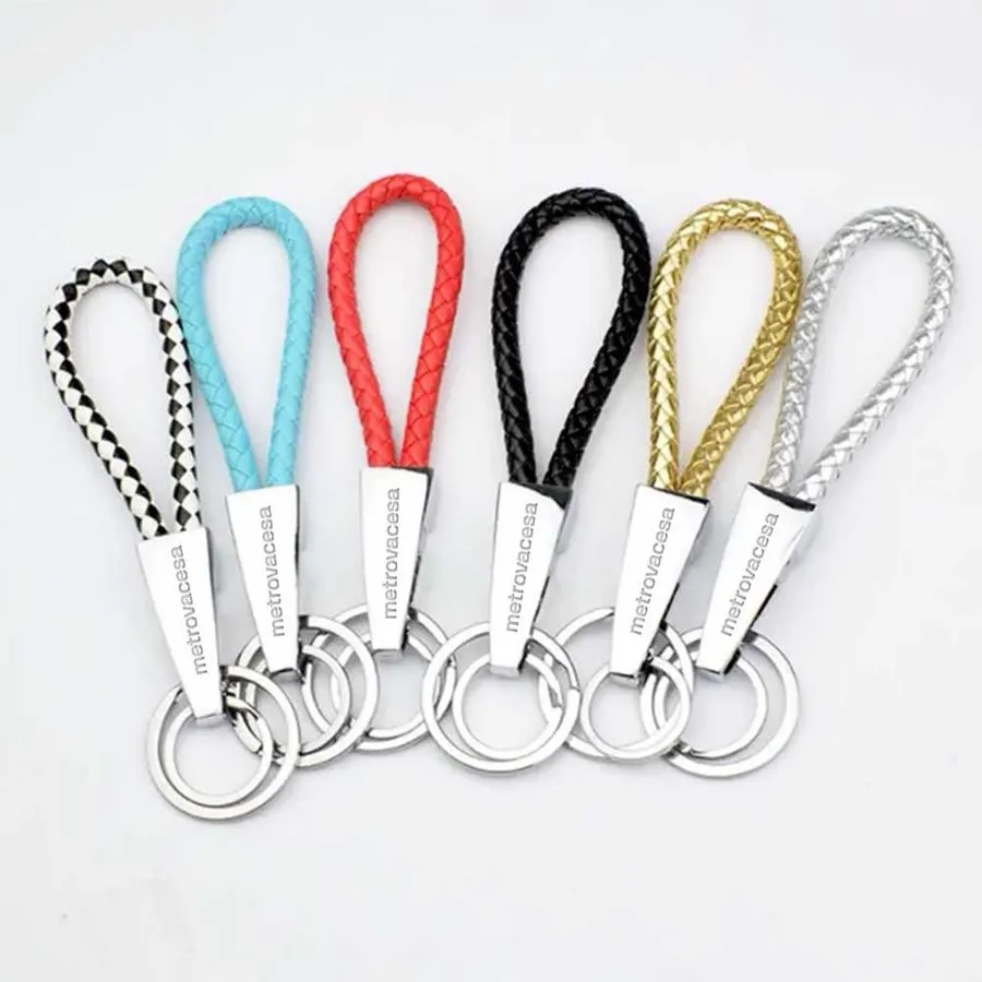 Braided Leather & Metal Keychain 4
