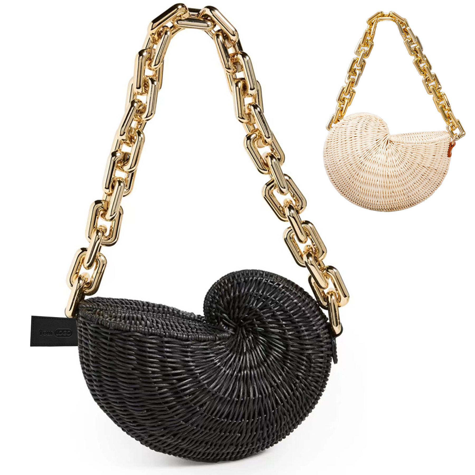 Wood Vintage rattan shell shoulder bag 1