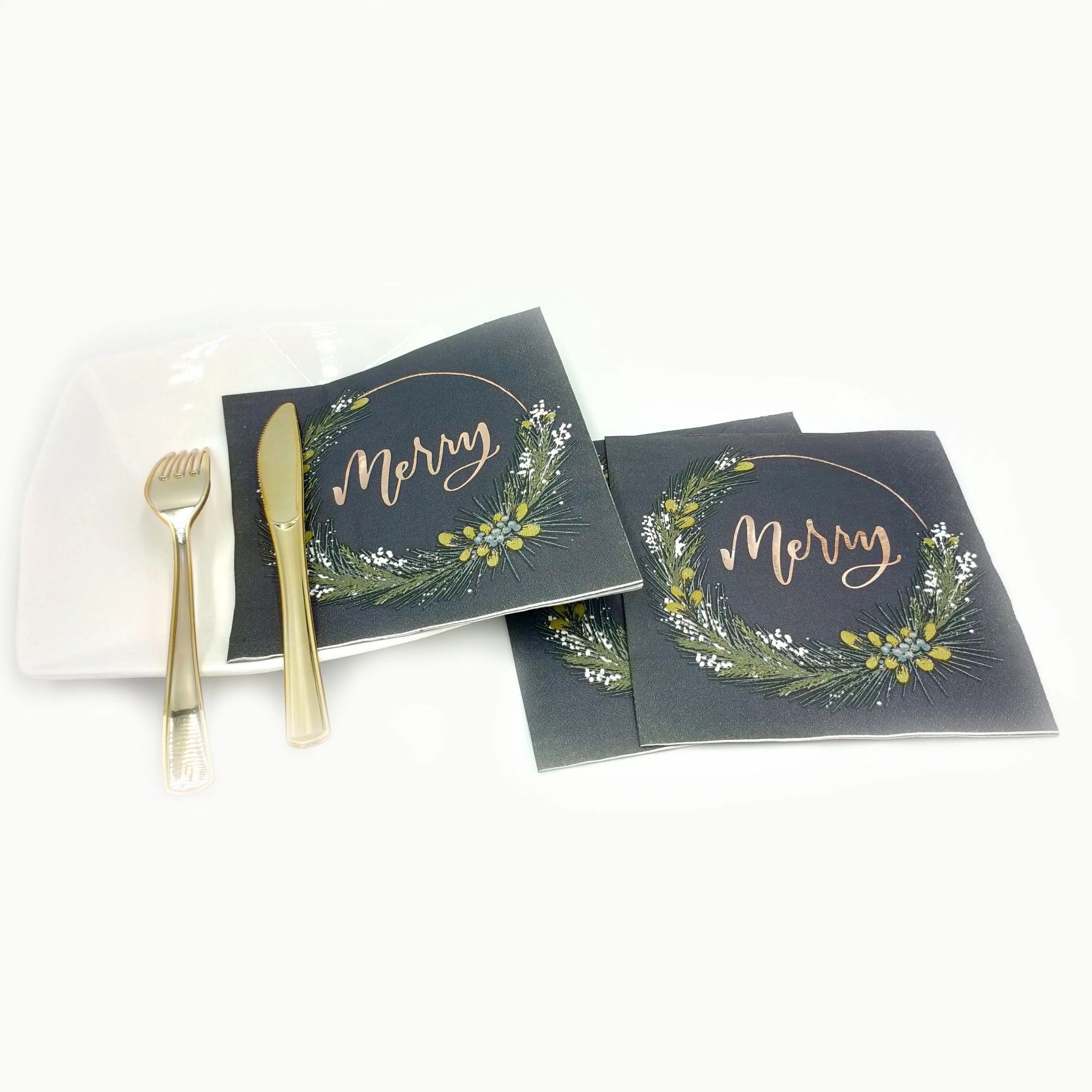 Custom Gold Foil Disposable Floral Paper Napkins 1