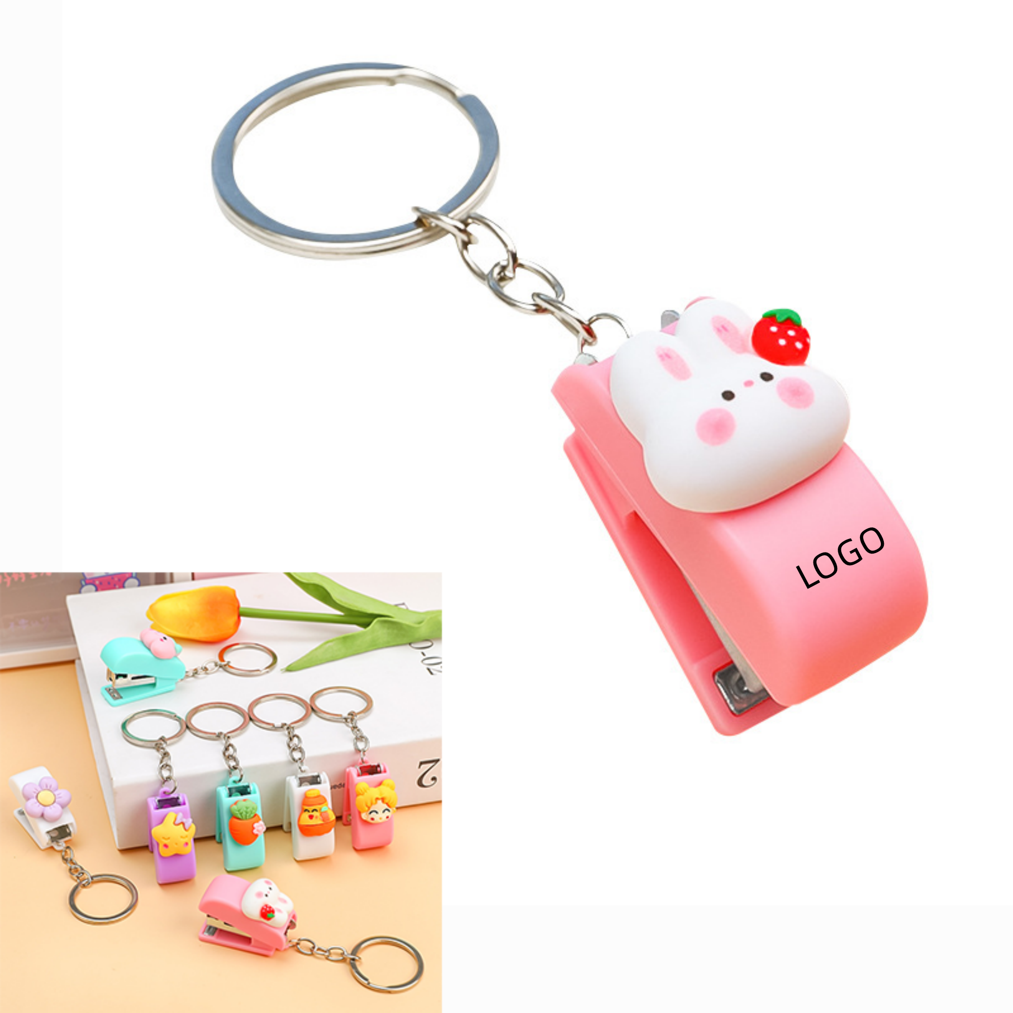 Plastic Mini Book Binding Stapler With Key Ring 2