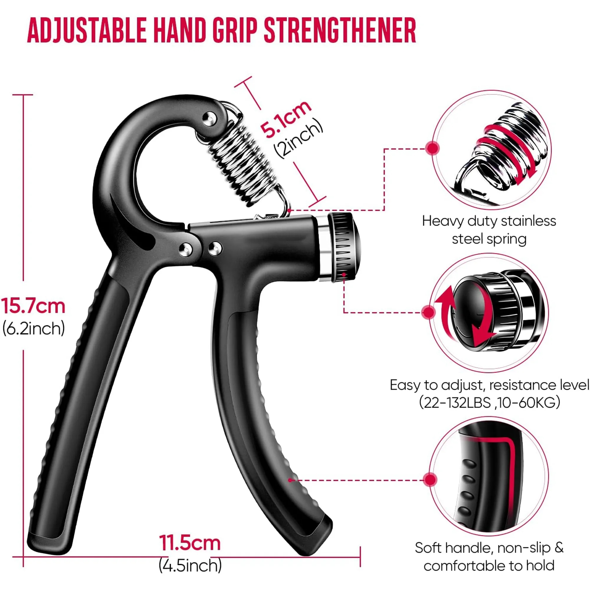 5 Pack Adjustable Resistance Grips Strengthener Kit 5