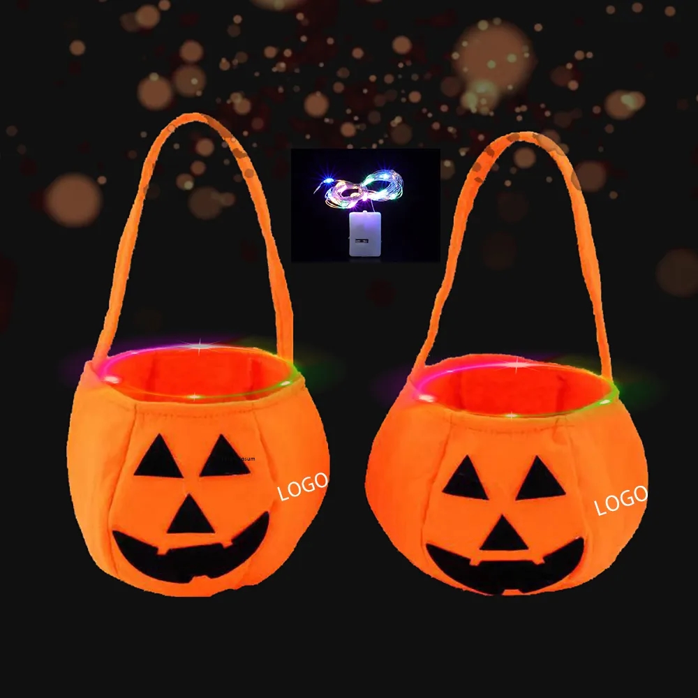 Halloween Pumpkin Trick or Treat Bag with LED Light 2