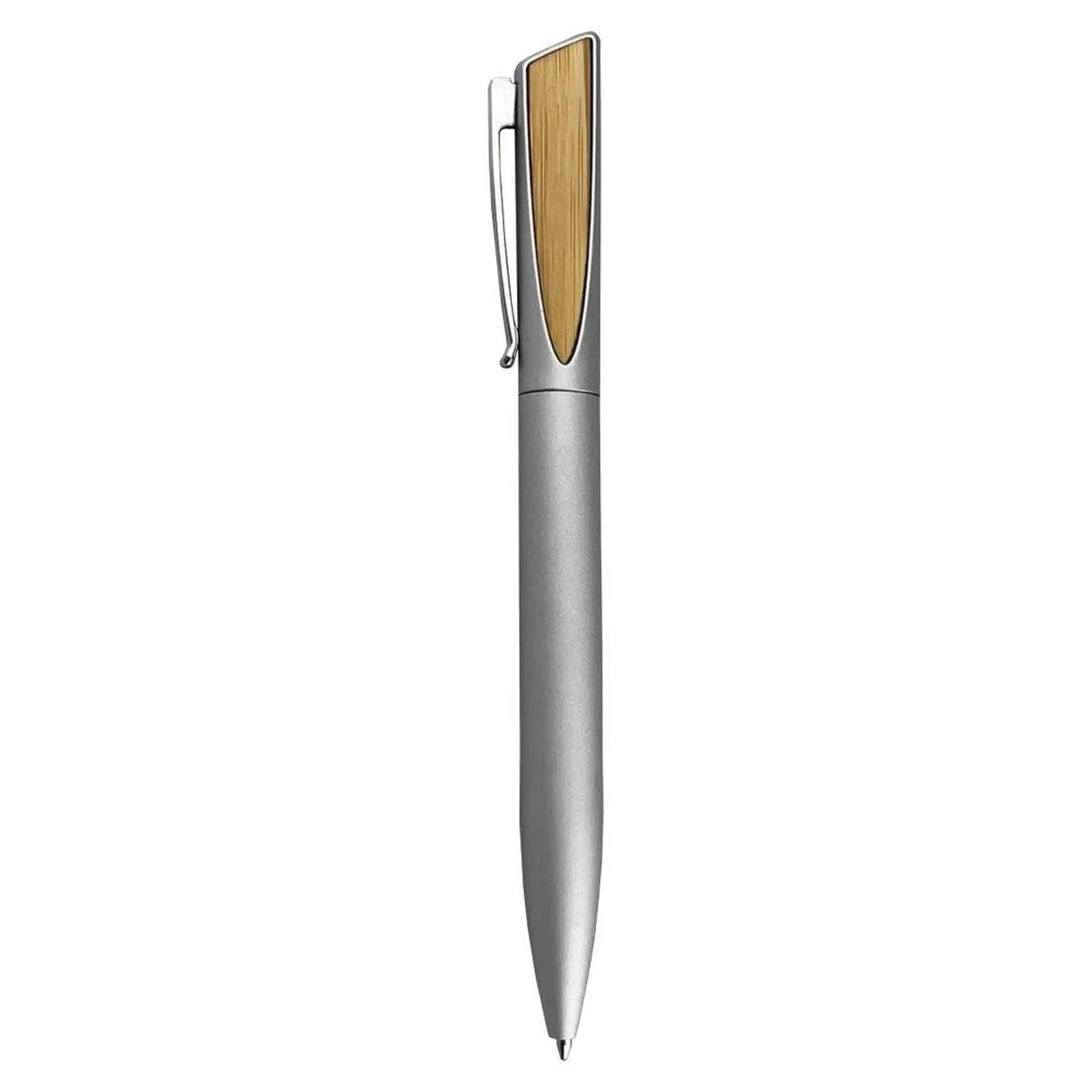 Stainless Steel Bamboo Twist Action Ballpoint Pen 1