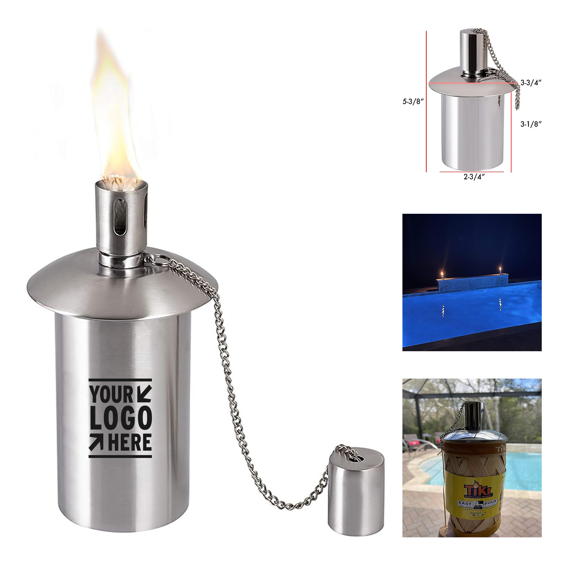 6.875 Inches Tall Brushed Stainless Steel Tiki Torch Canister Replacement with Fiberglass Wick Snuf