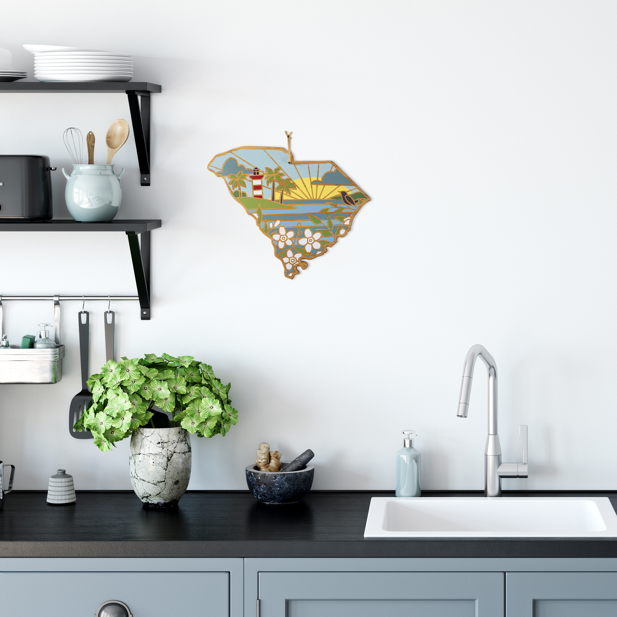 South Carolina State Shaped Serving and Cutting Board with Artwork by Summer Stokes 1