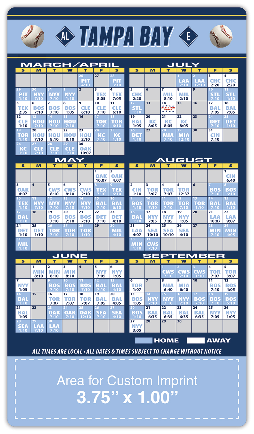 Magnet Sport Schedules - 4x7 Baseball Round Corners - 20 mil. 2