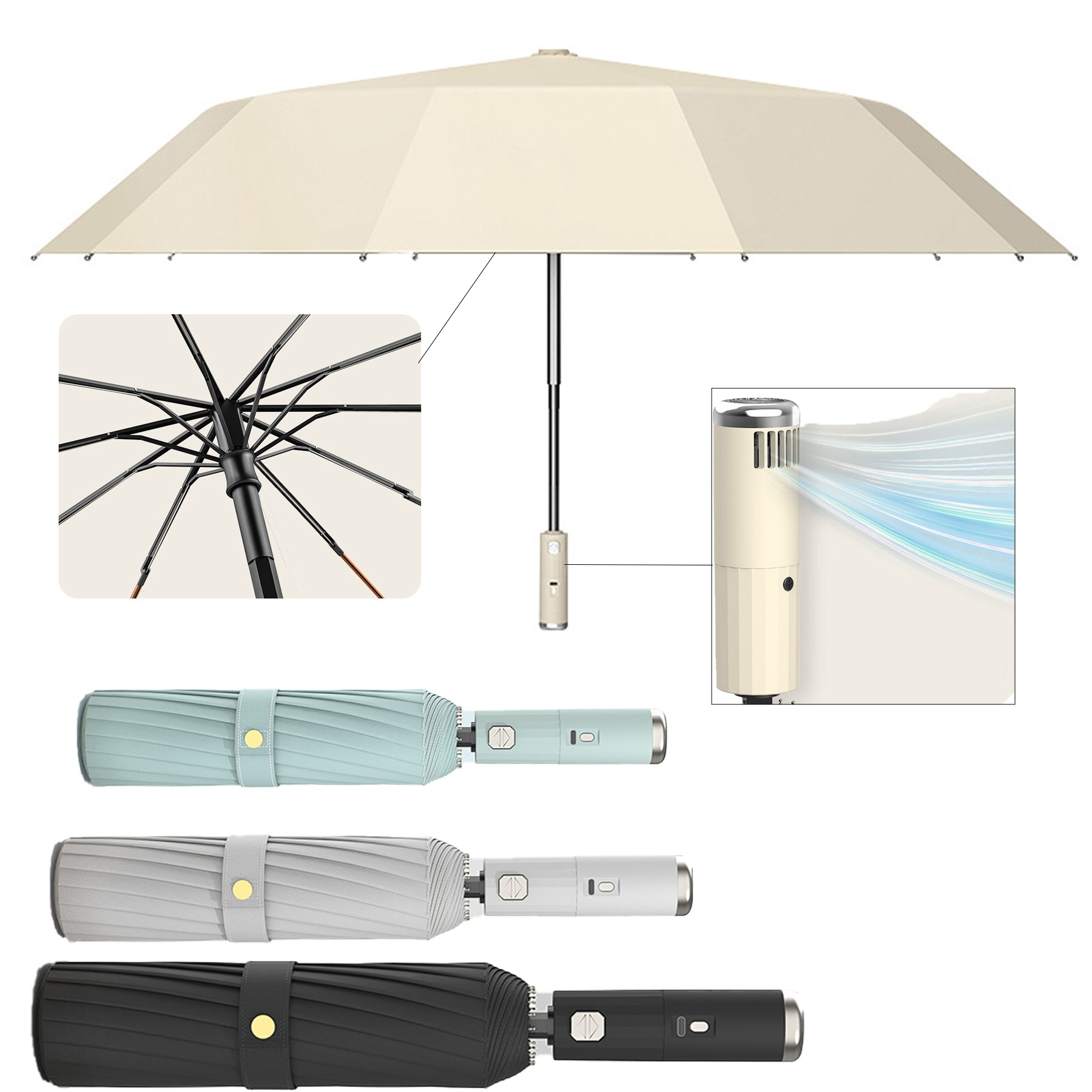 Automatic Folding Umbrella With Fan 2