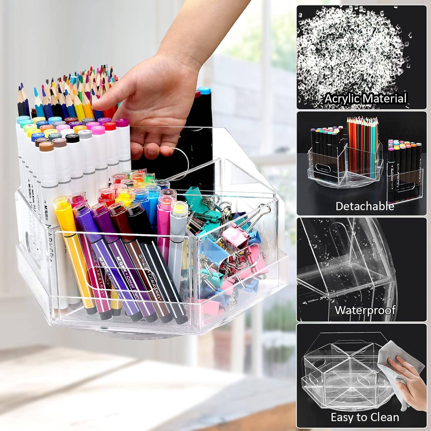 Marker 360-Degree Rotating Pen Organizer With 6 Compartments 2