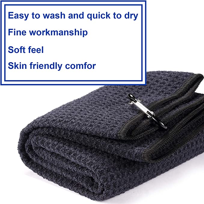 Microfiber Fabric Waffle Pattern Golf Towels w/Carabiner Clip 20