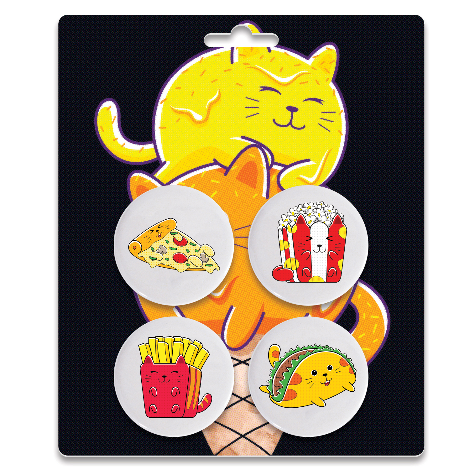 Four 1.5" Pin-Back Buttons on Backing Card 1