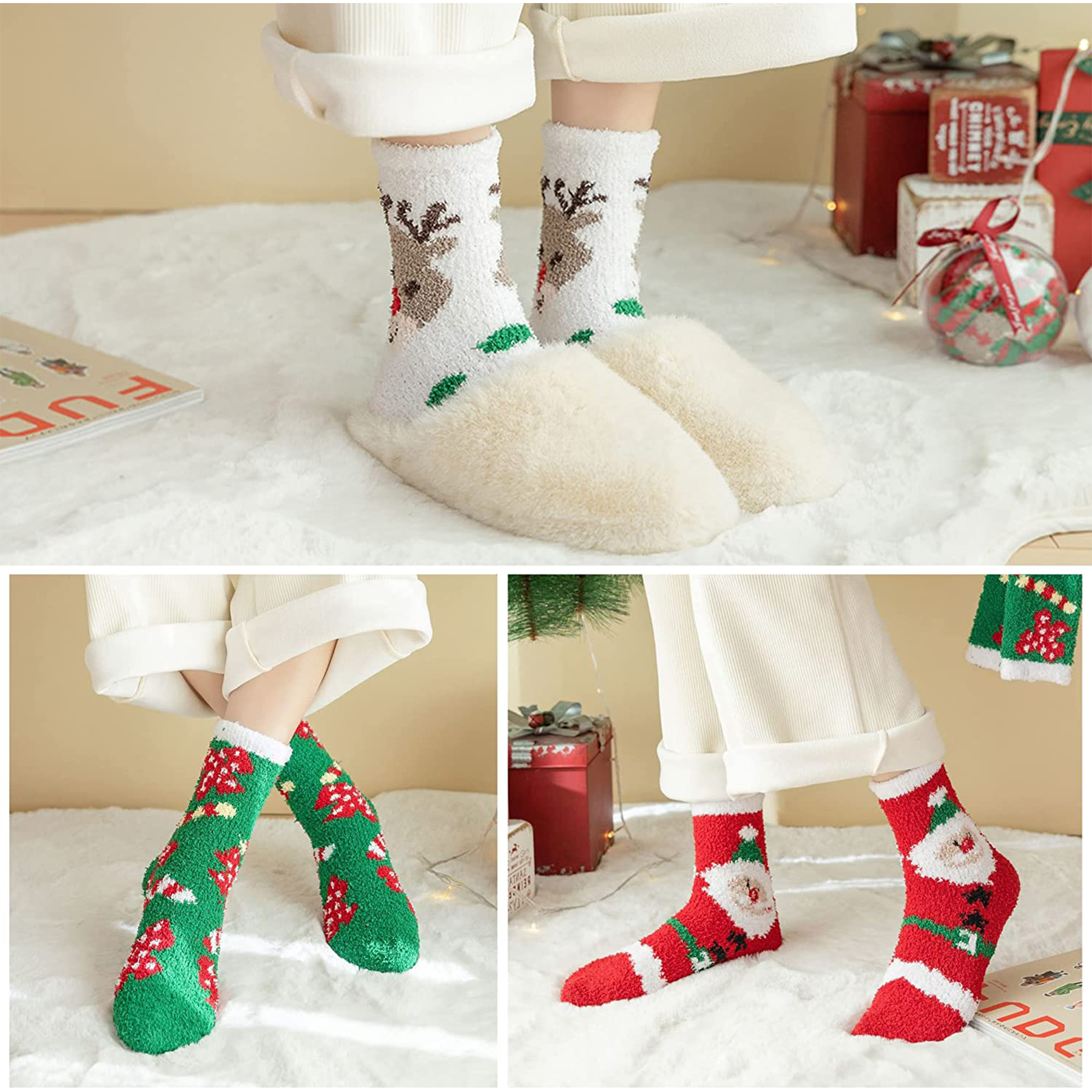 Santa Custom Fuzzy Feet Socks MOQ 100pairs 4
