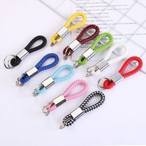 Chic Dual Rings Weaved PU Leather Keychain 1