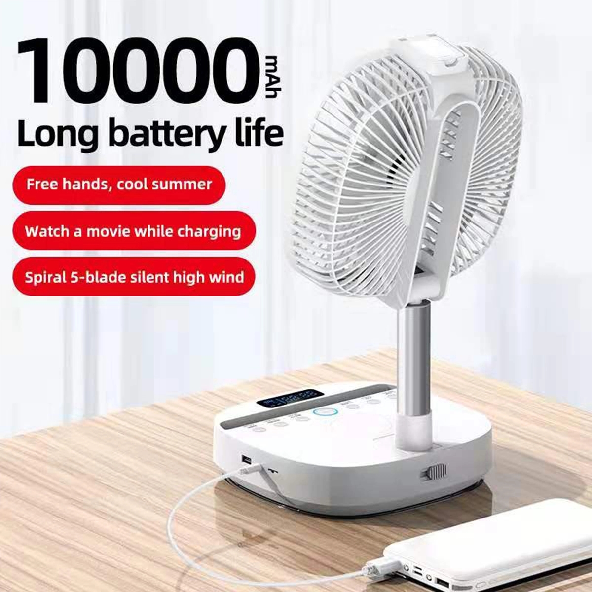 Wireless charging Clock Usb Speaker Led with Table Fan Stand 12