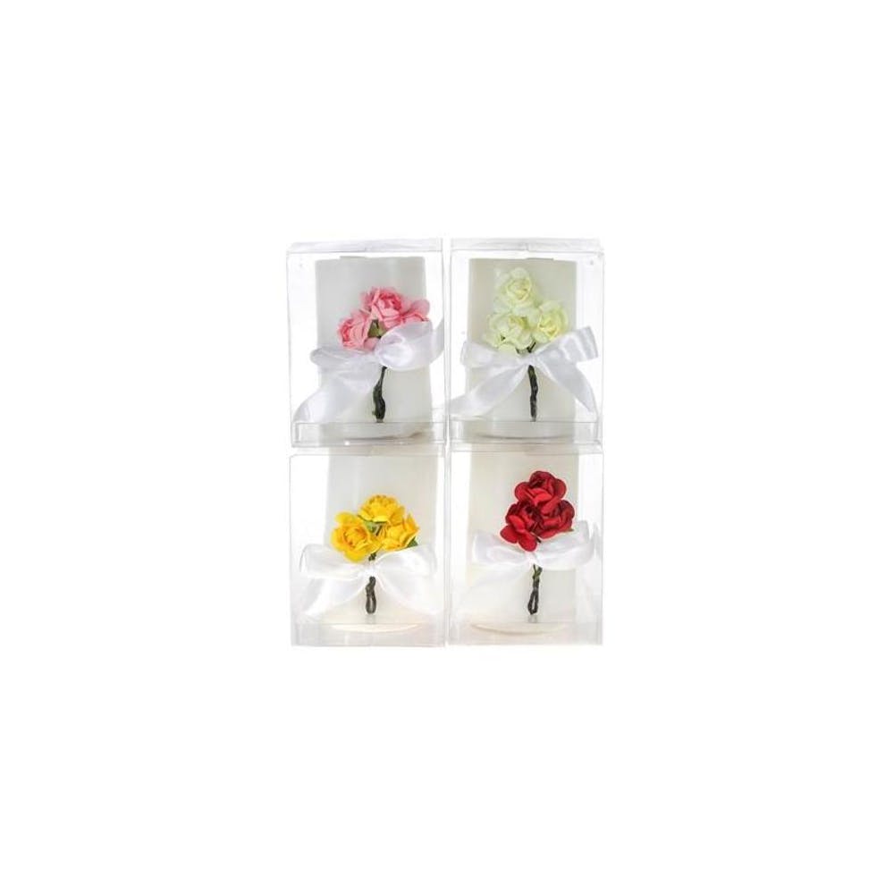 White Pillar Candle with Roses & Ribbon - Assorted Light Scent 1