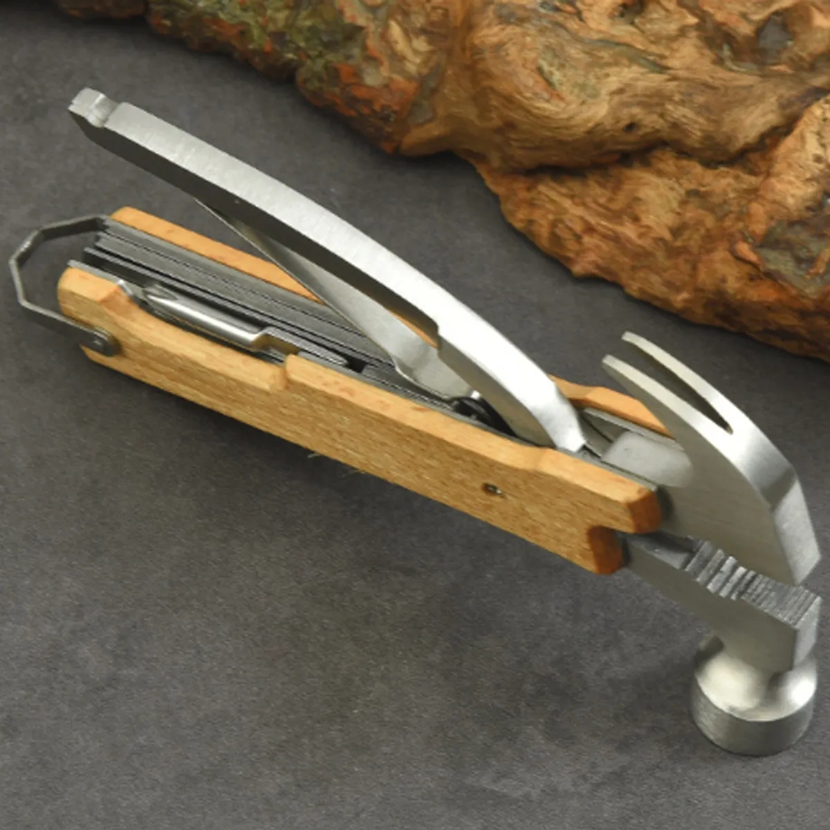 12-in-1 Outdoor Mini Multitool Stainless Steel Wood Hammer 4