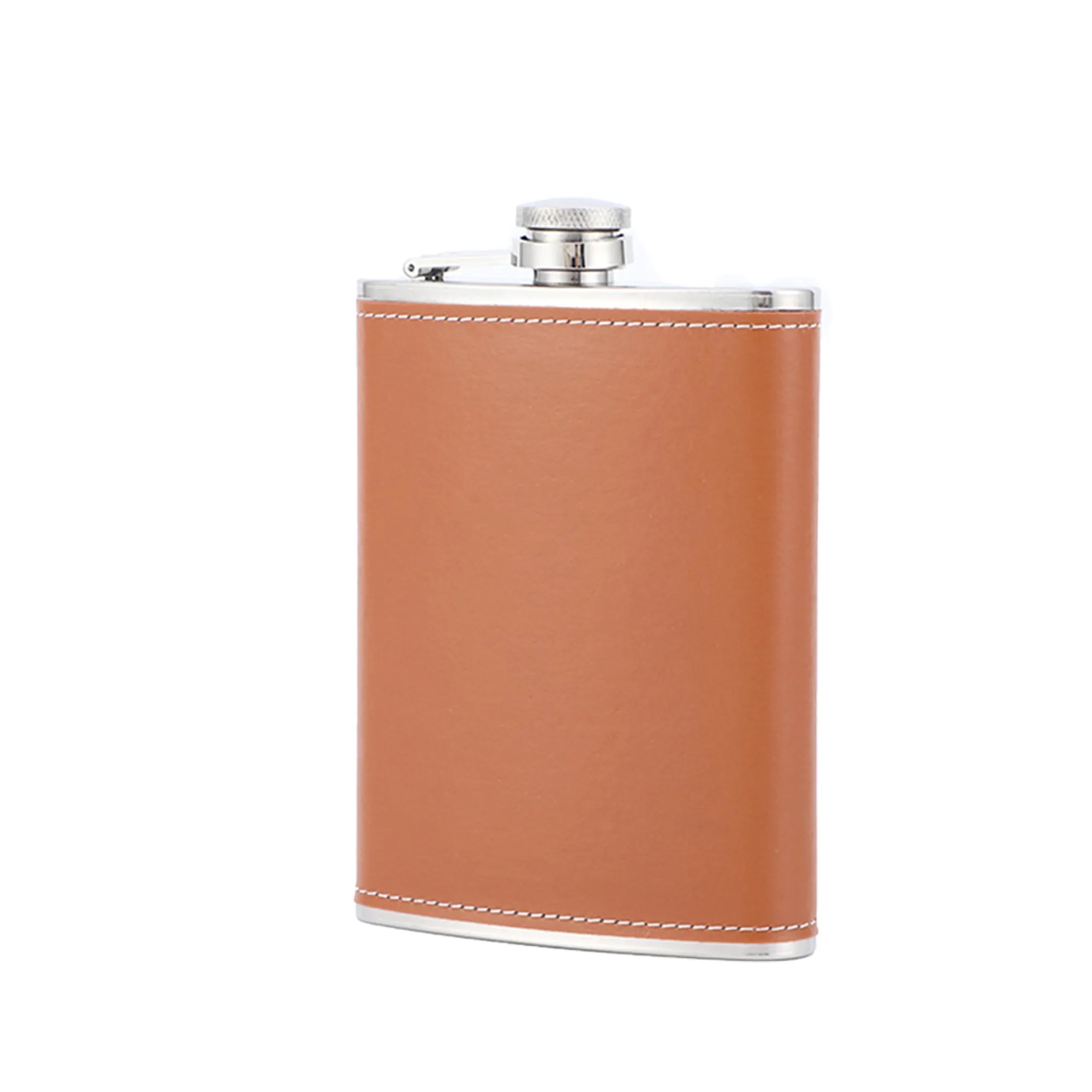 Leather Stainless Steel Pocket Hip Flask 8oz. 4