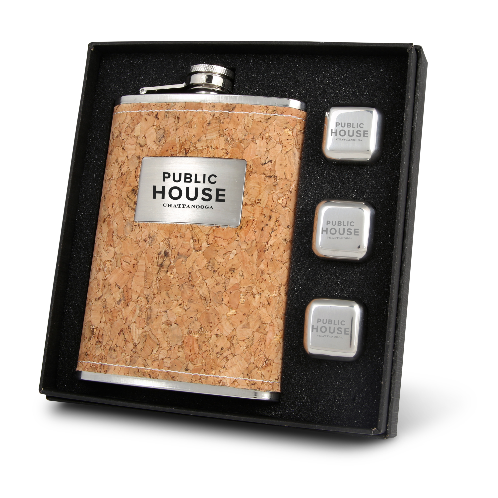 Flask & Whiskey Cube Leatherette Set 2