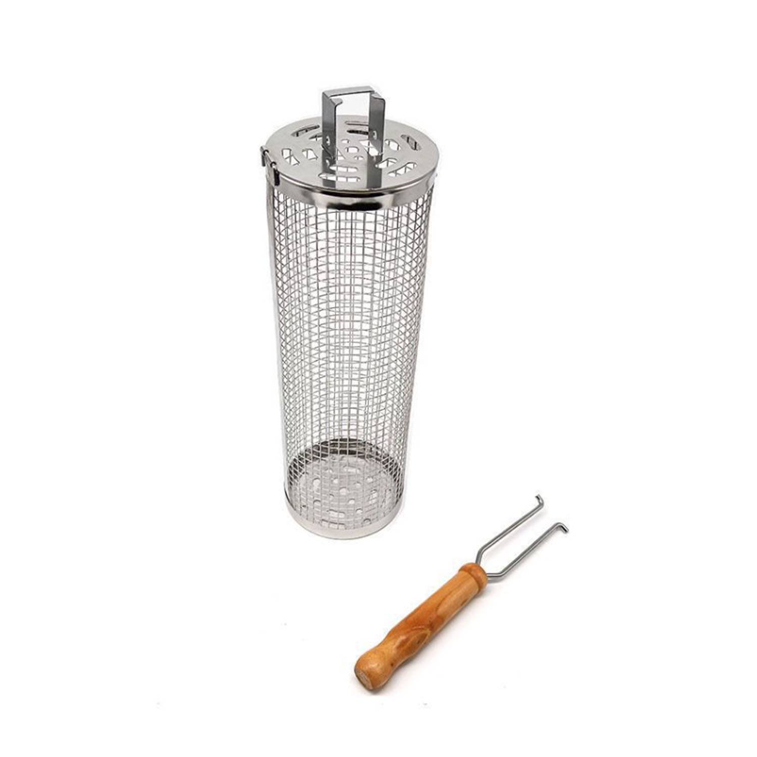 Outdoor Stainless Steel Barbeque Cage w/ Wooden Handle 1