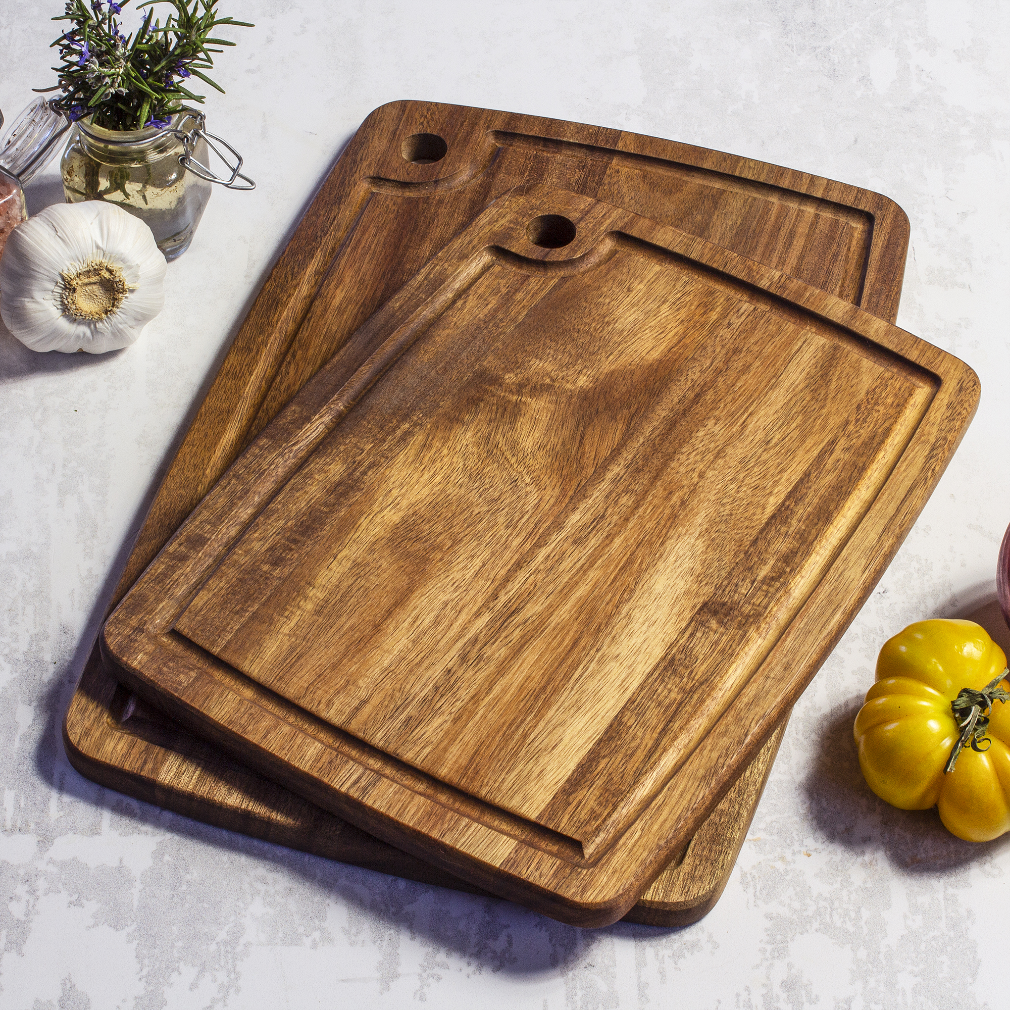 TB Home® 2-Piece Acacia Cutting Board Set, 15" x 10" x 5/8" and 12" x 9" x 5/8" 4
