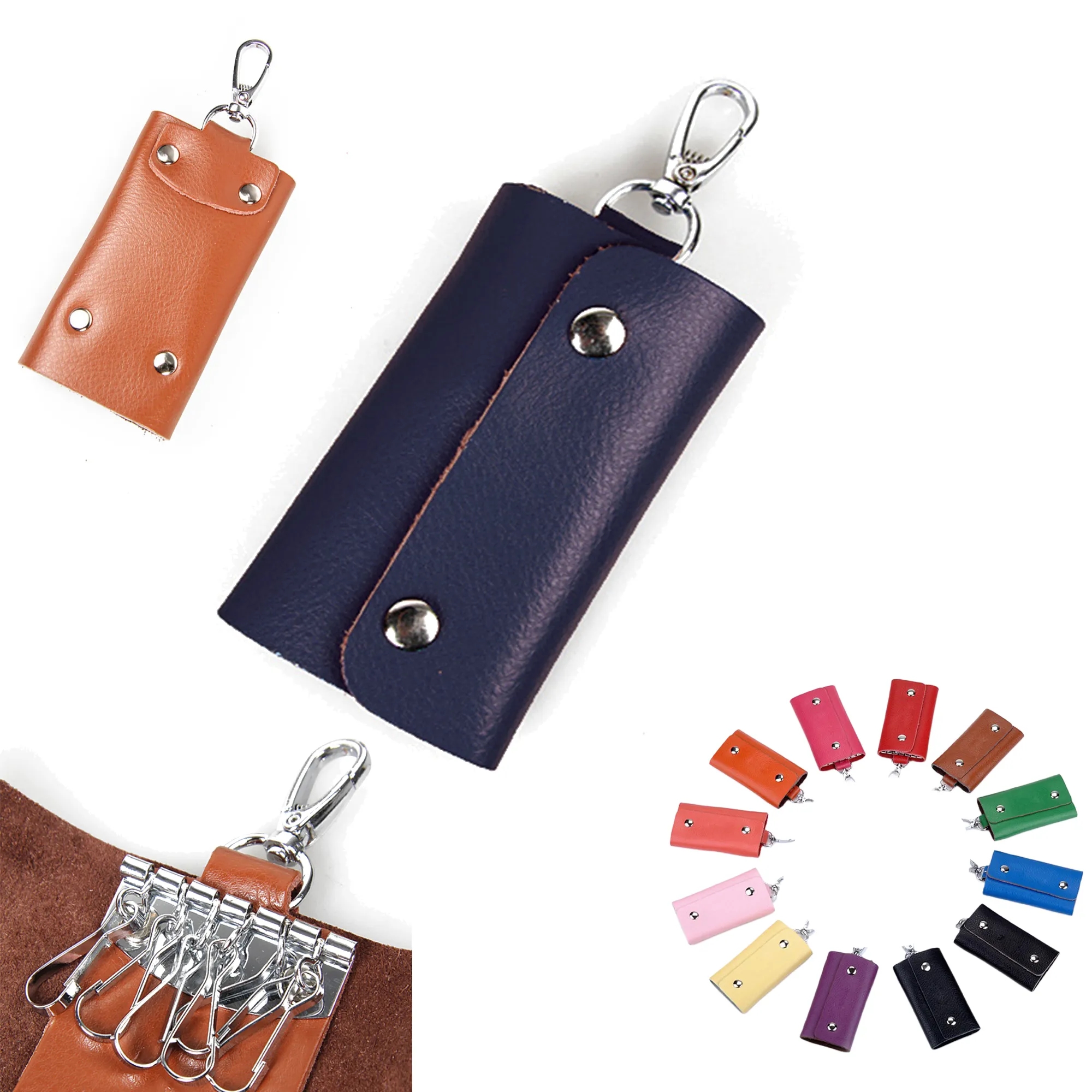 6 Keytags Keychain Holder Real Leather