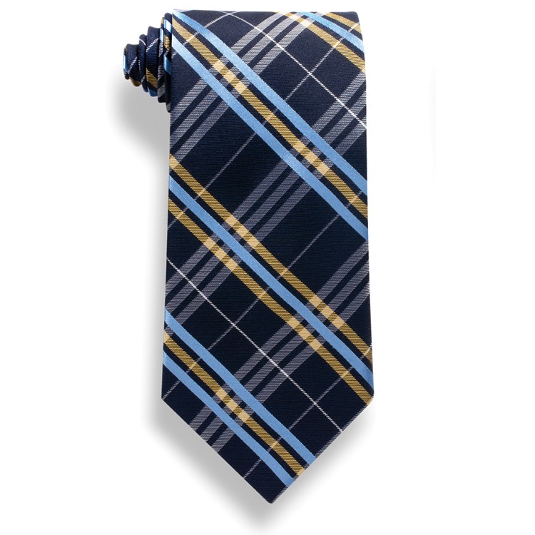 Navy Blue Plaid Polyester Tie 2
