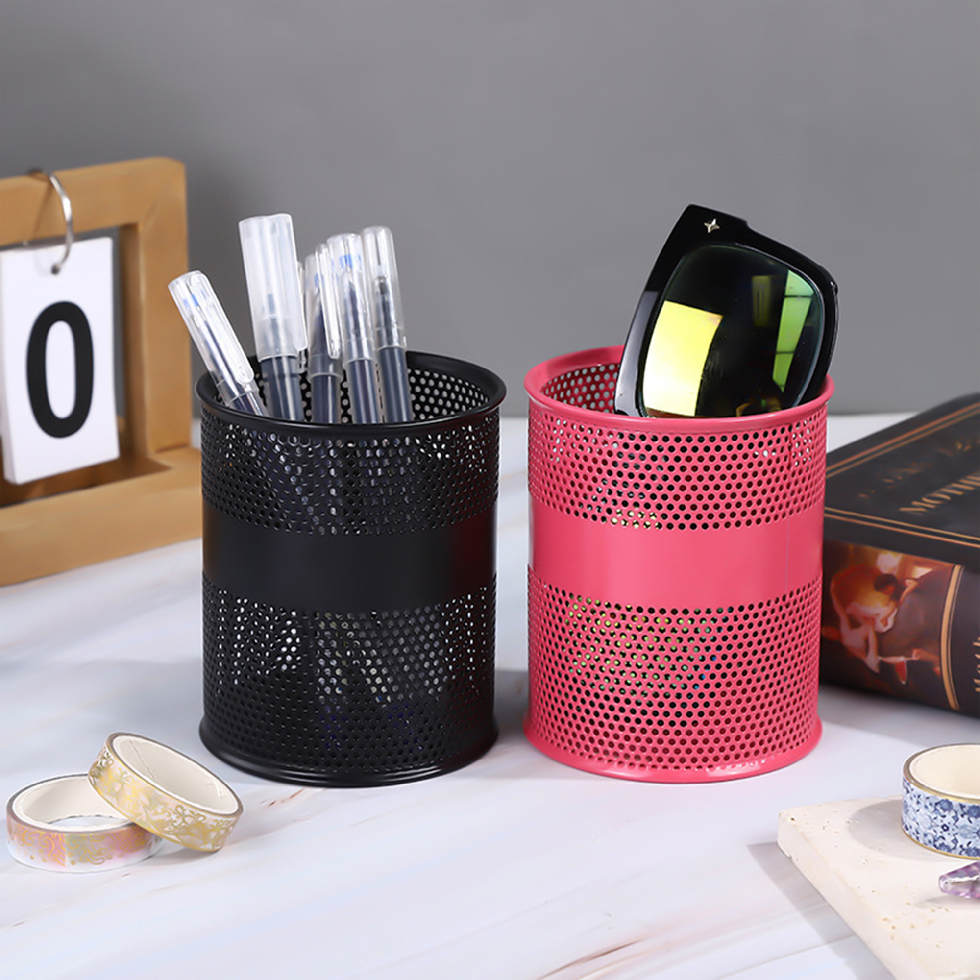 Round Perforated Metal Pen Cup Organizer 3