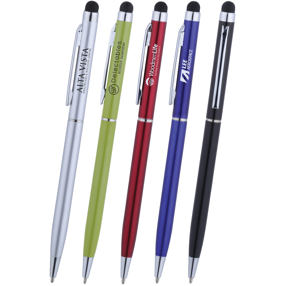 Sleek Thin Metal Twist Action Stylus Ballpoint Pen