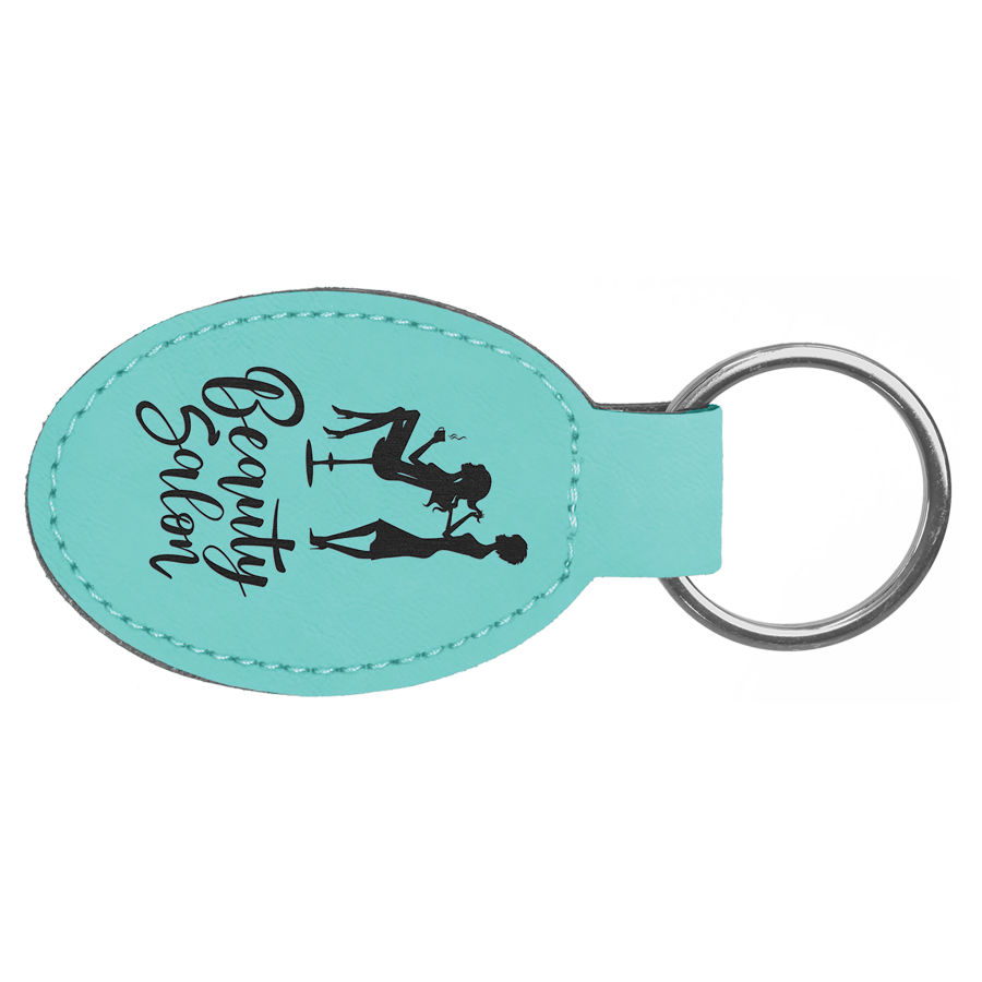 3" x 1 3/4" Teal Leatherette Oval Keychain 1