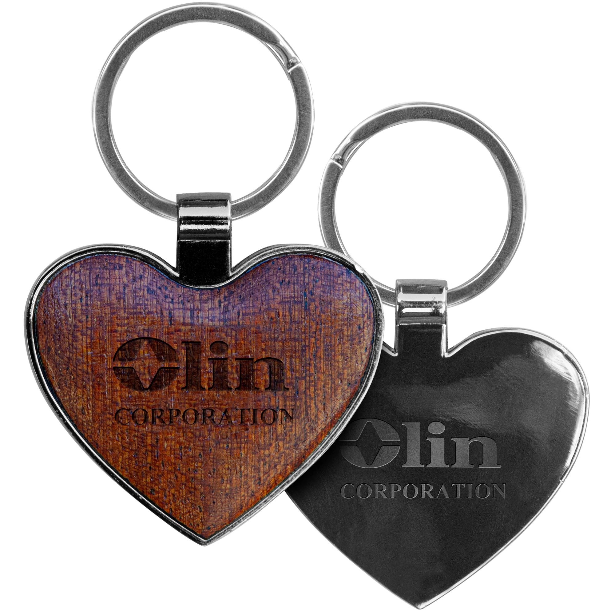 Heart-Shaped Beveled Wood Gunmetal Key Chain 3