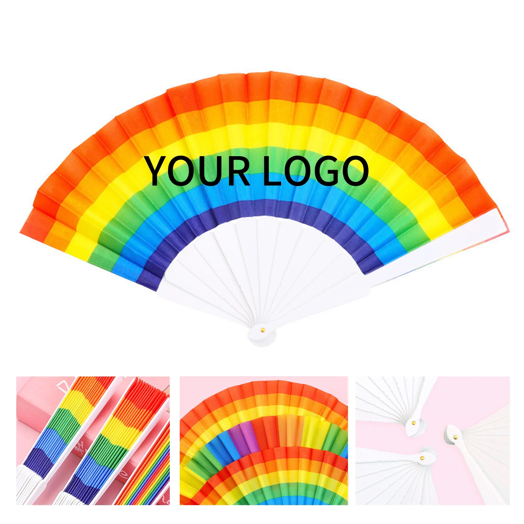 Large Rainbow Handheld Festival Fan 3