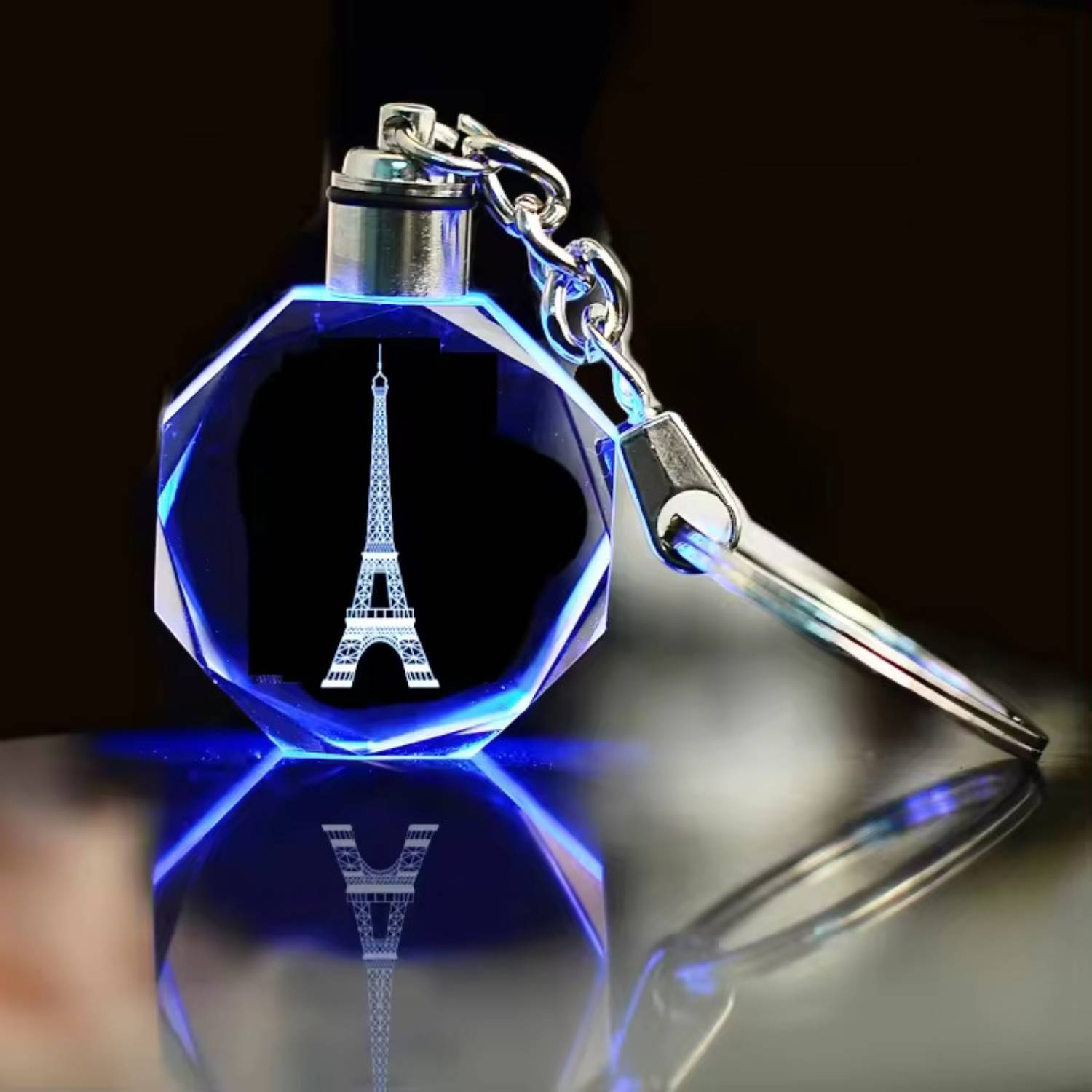 Octagon Shaped LED Light Crystal Keychain 4