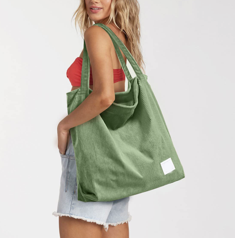 Women Corduroy Tote Bag Zipper Casual Tote's Handbag 7