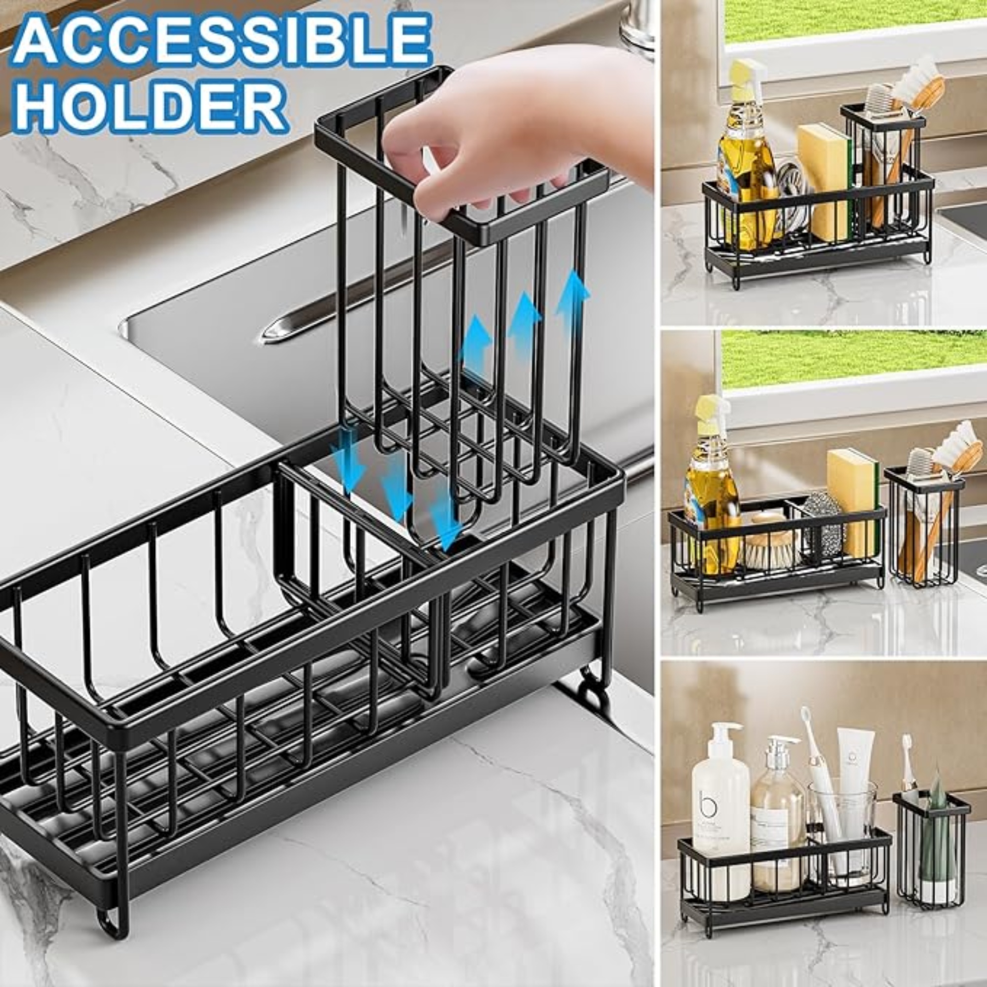 Kitchen sink box organizer with high brush holder 2