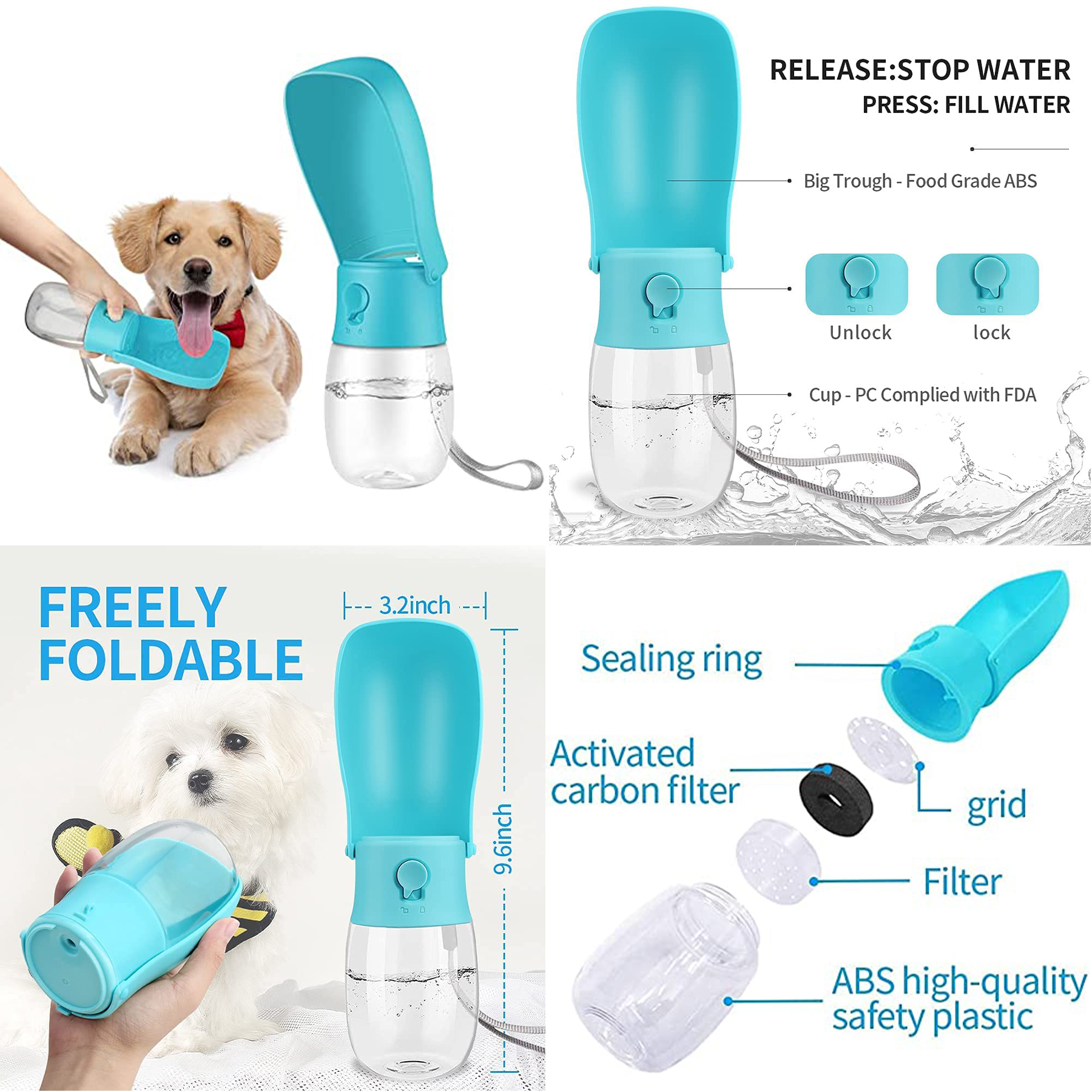 350ml Dog Water Bottle Portable Pet Travel Bowl 2