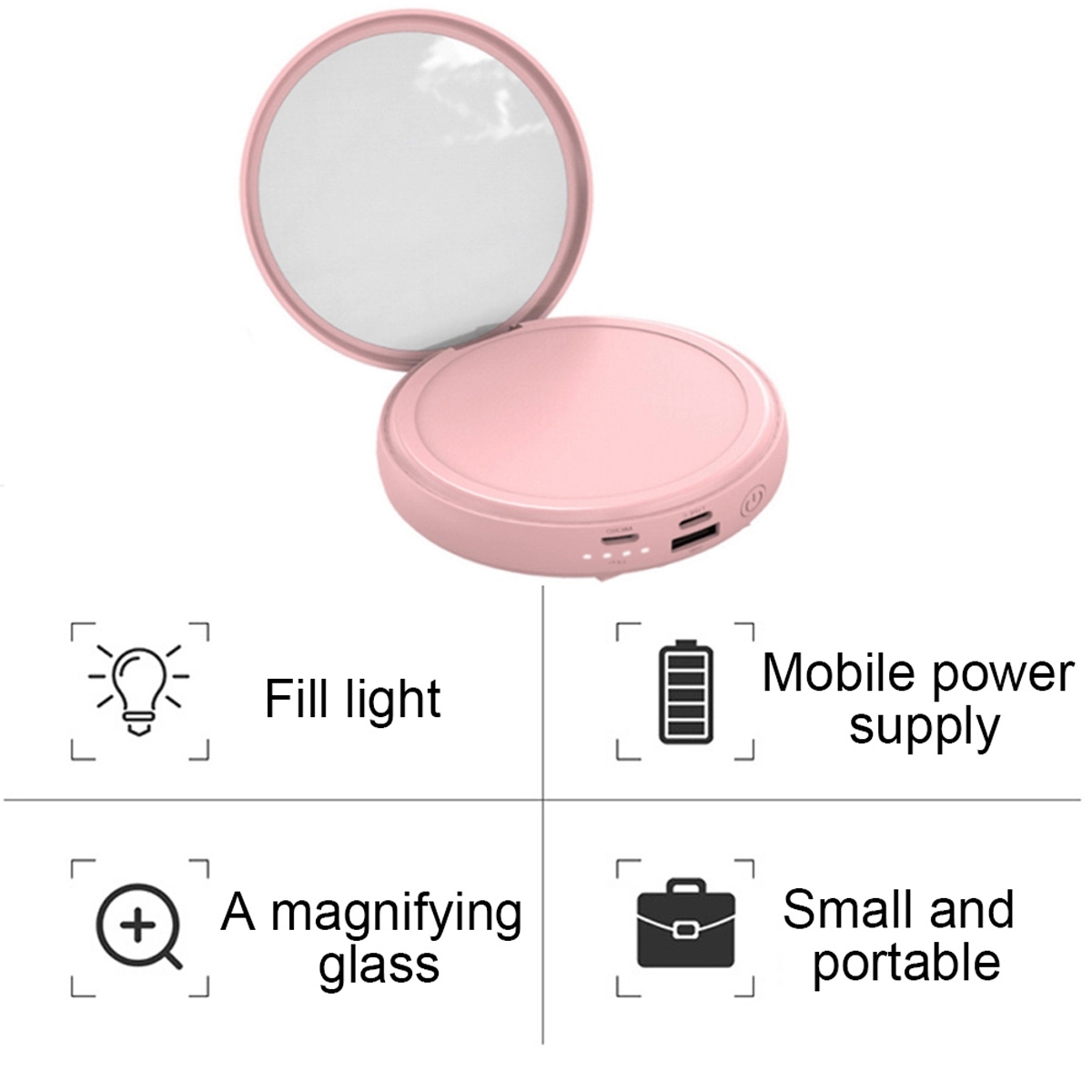 Portable Charger Mirror Power Bank 5000mah with Cables 5