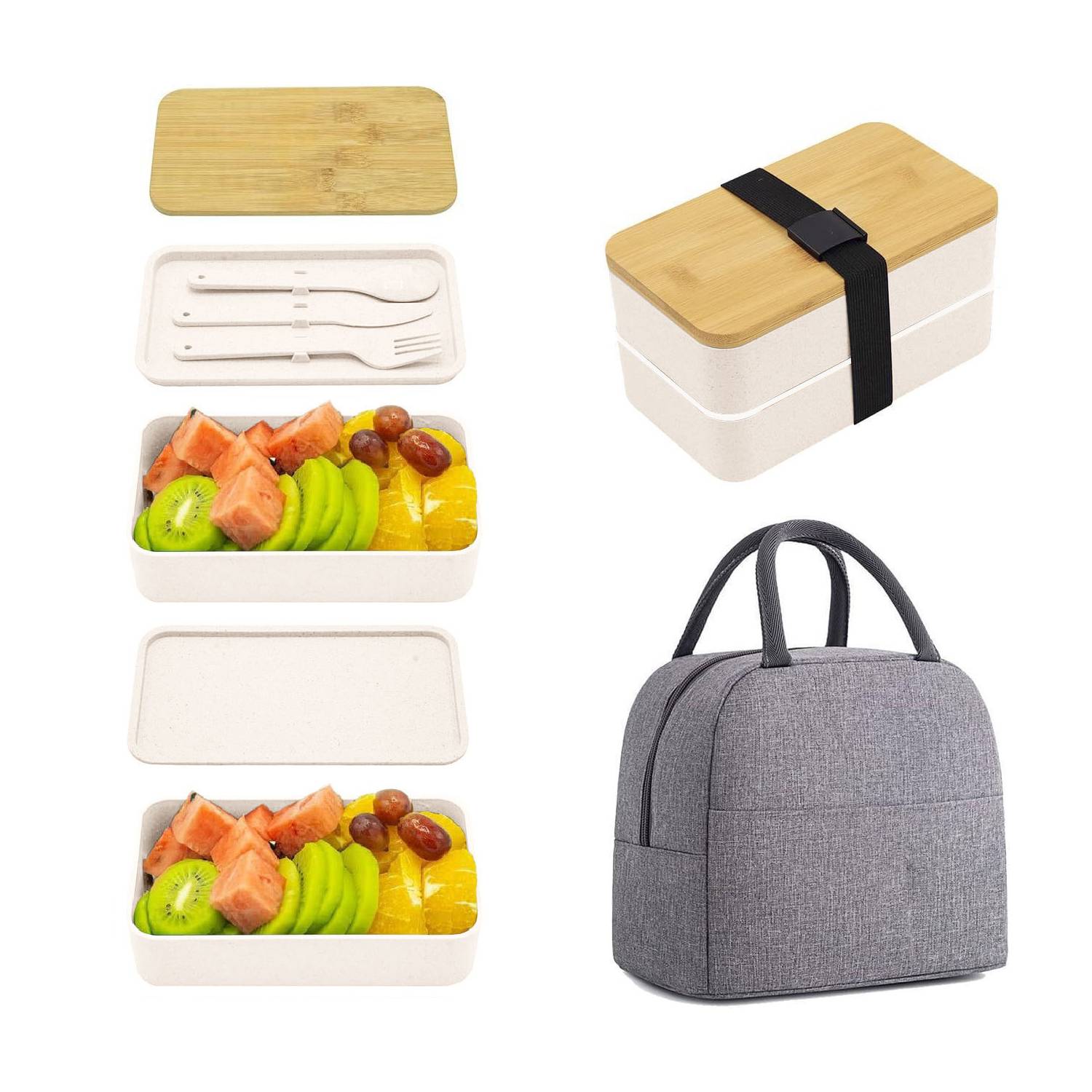 40oz Double-layer Bamboo Cover Student Insulated Bento Box 2
