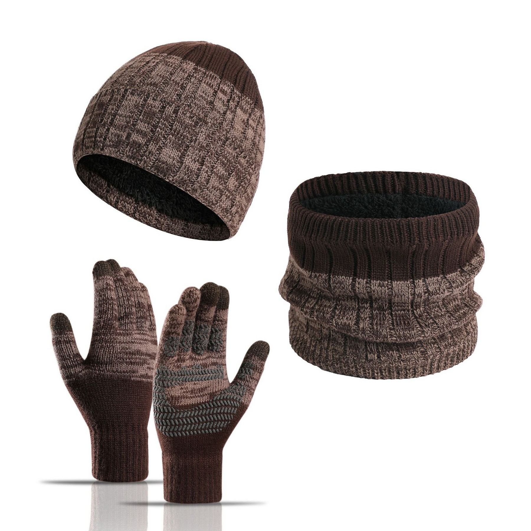 3PCS Winter Beanie Neck Gaiter Gloves Set 6