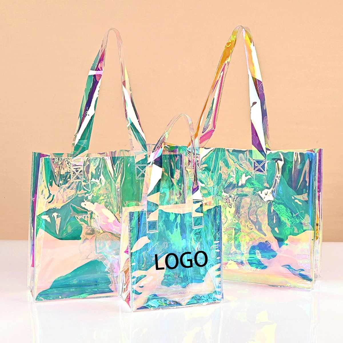 Laser Iridescent Pvc Clear Tote Bag 14"X4"X12" 1