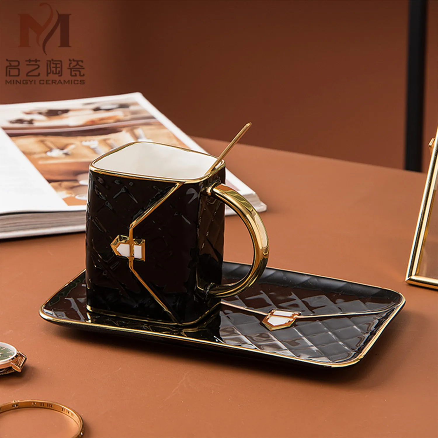 Ceramic Mug With Saucer Porcelain Tray & Spoon 3
