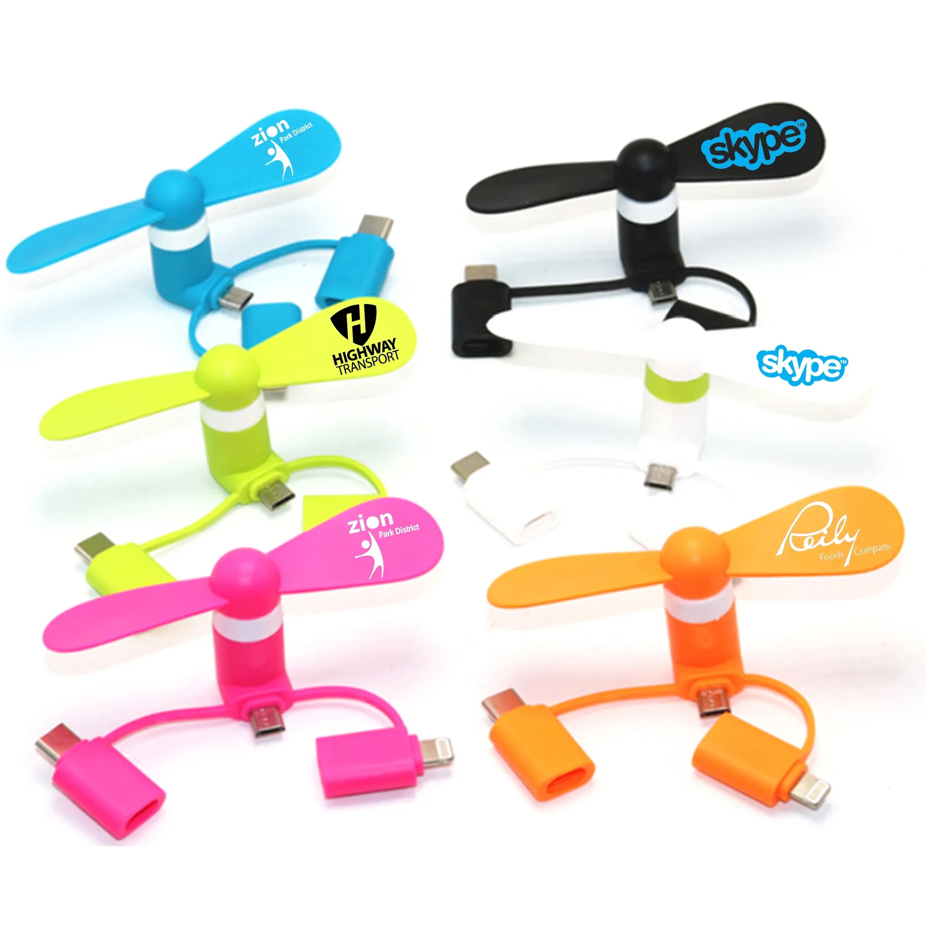 USB Mini Fan w/3-in-1 Connector w/USB Type-C 3