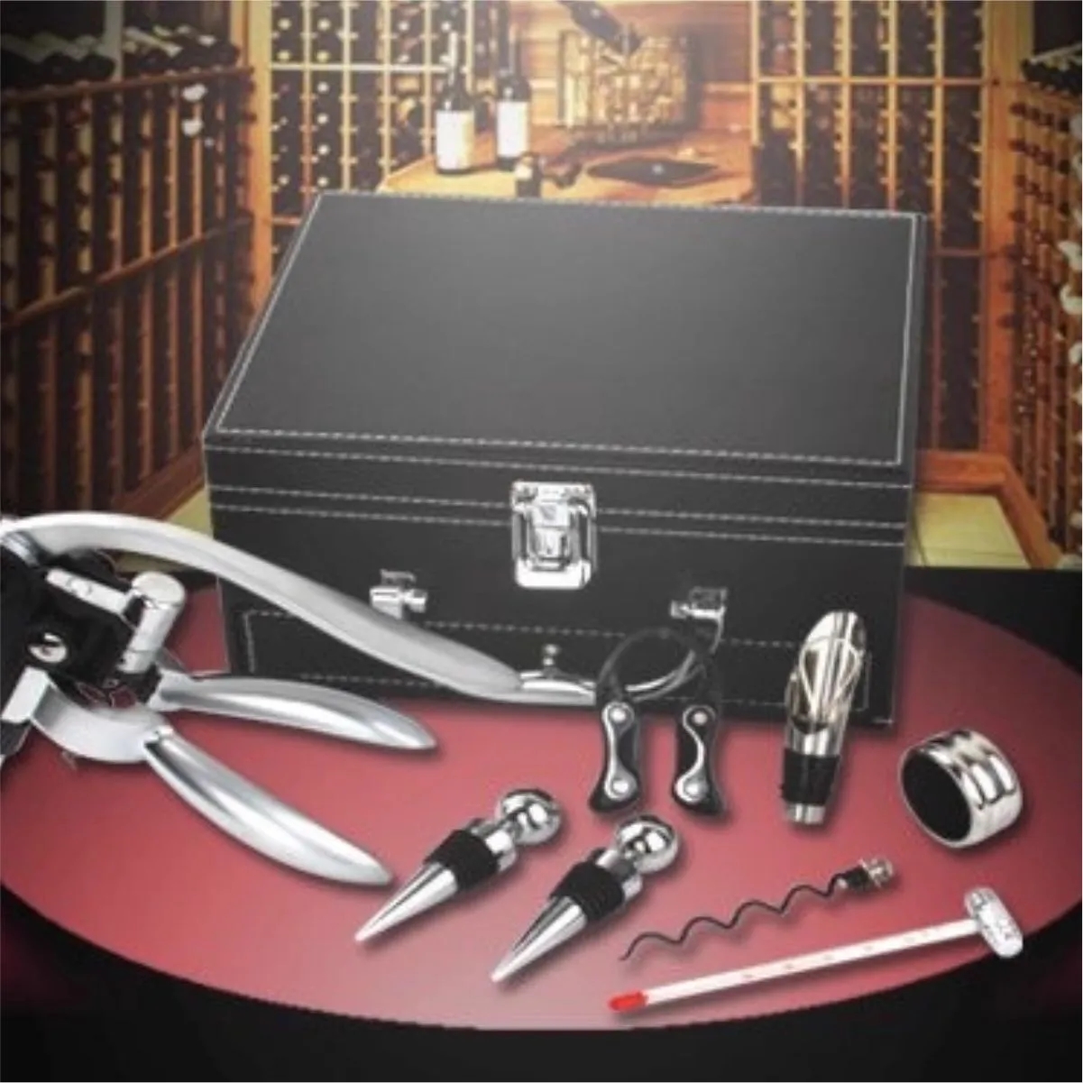 9-Piece Premium Leather Wine Opener Accessory Set 5