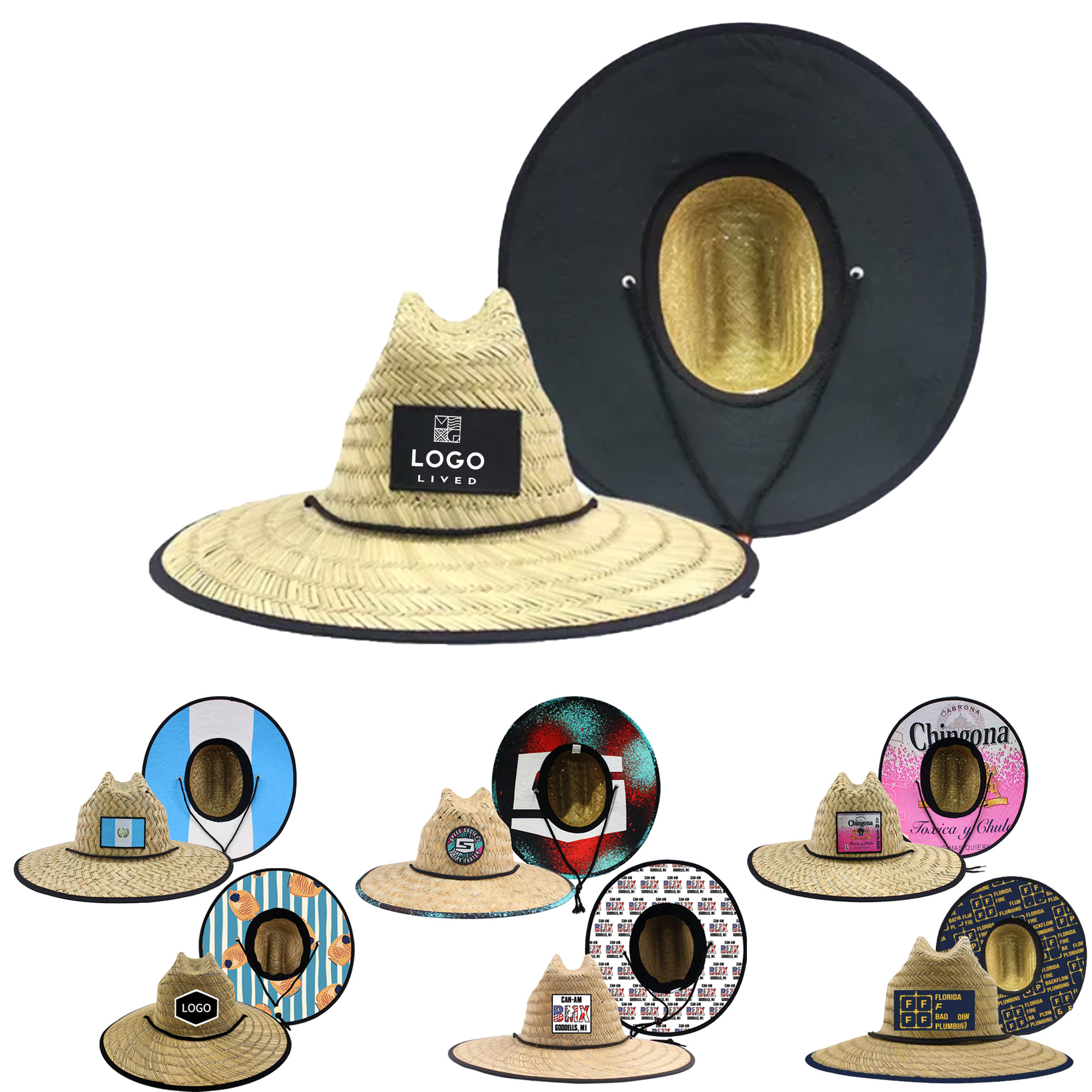 Embroidered Lifeguard Straw Hat with Color Underbrim & Patch 2