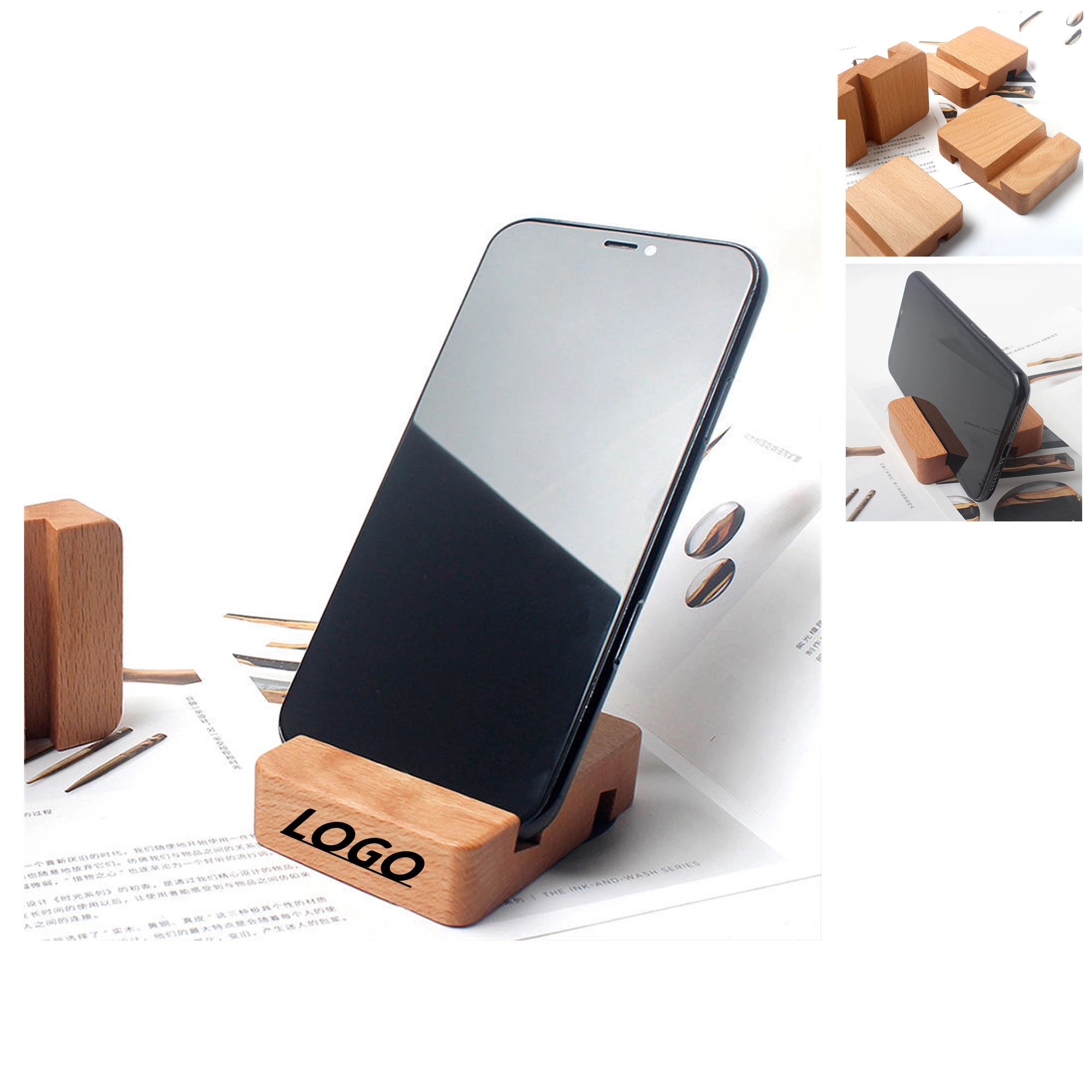 Desktop wooden mobile phone tablet base 2