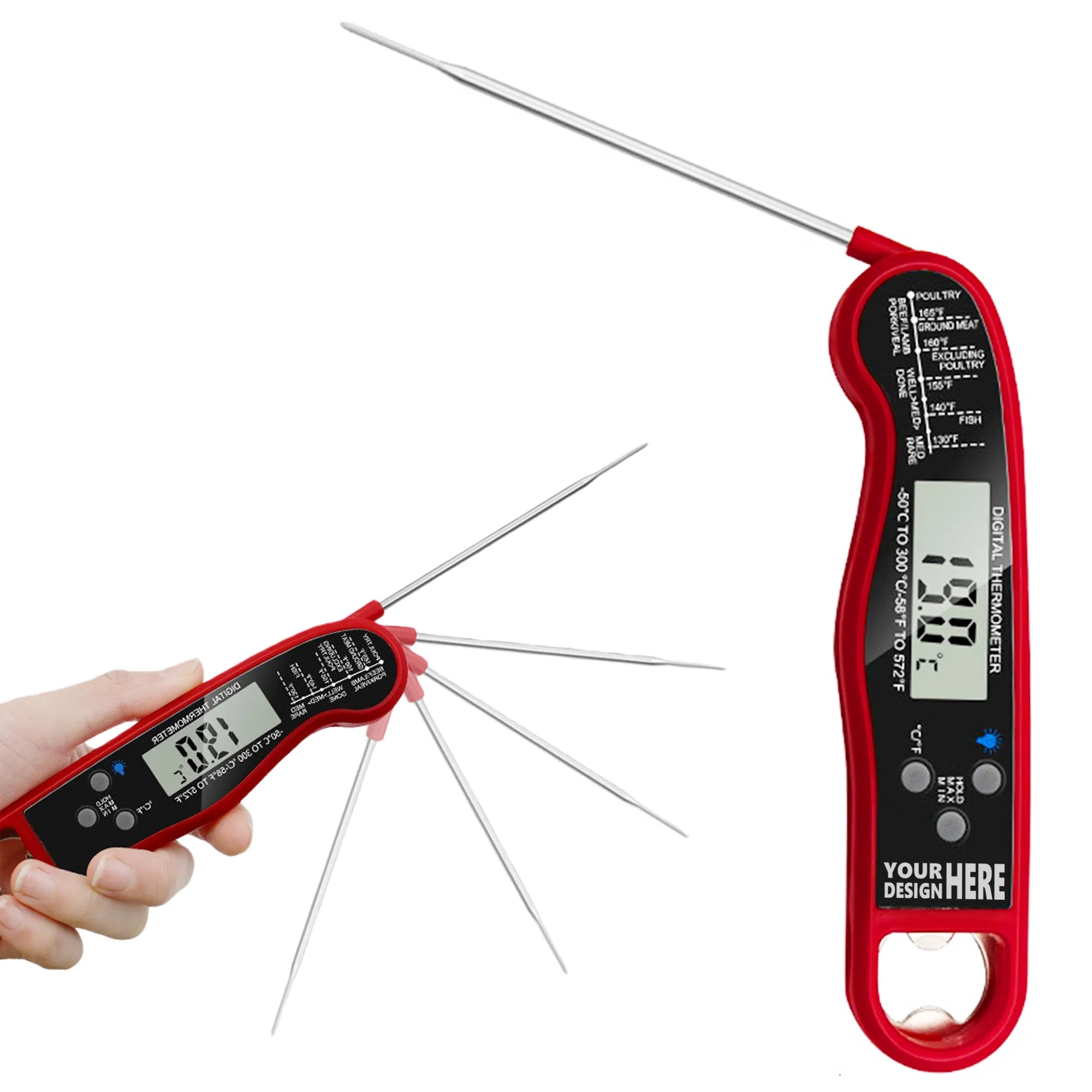 Foldable Digital Meat Thermometer With LCD Display